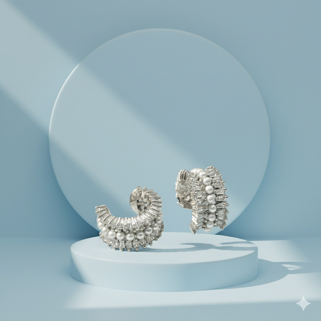 silver pearl scale design Ear Cuff