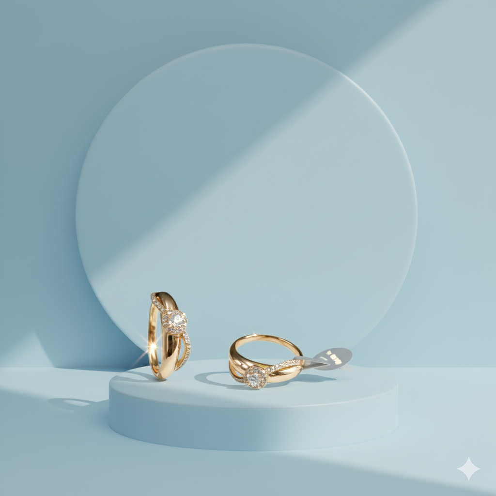 Single stone with a 2 layer metal gold ring.