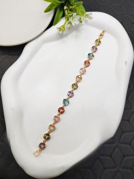 Multi-Colour Stone Bracelet – Vibrant Gold-Plated Design