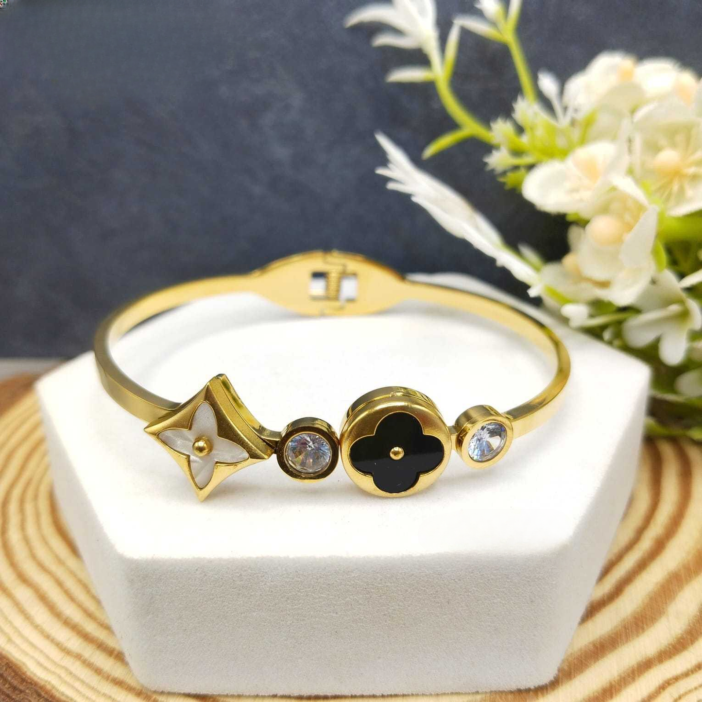 Ninja Star Designed Kada – Stylish Gold-Plated Cuff Bangle