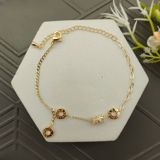 Gold Round Pendant Bracelet/Anklet – Bow Center Design, Elegant & Adjustable