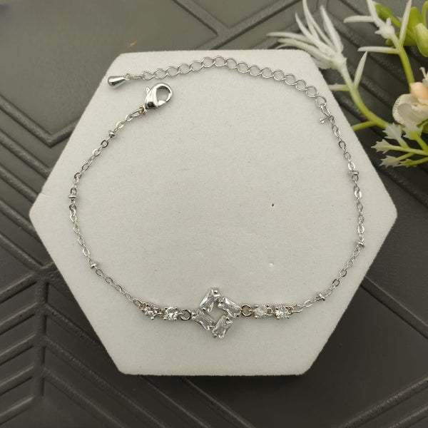 Silver Rhombus Bracelet/Anklet – Elegant Stone-Studded Design, Adjustable