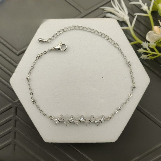 Silver Diagonal Stone Bracelet/Anklet – Elegant & Adjustable