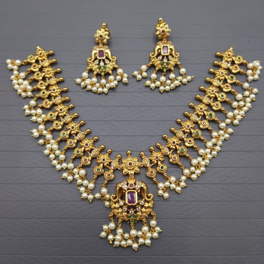 Elegant White & Green Stone Necklace Set