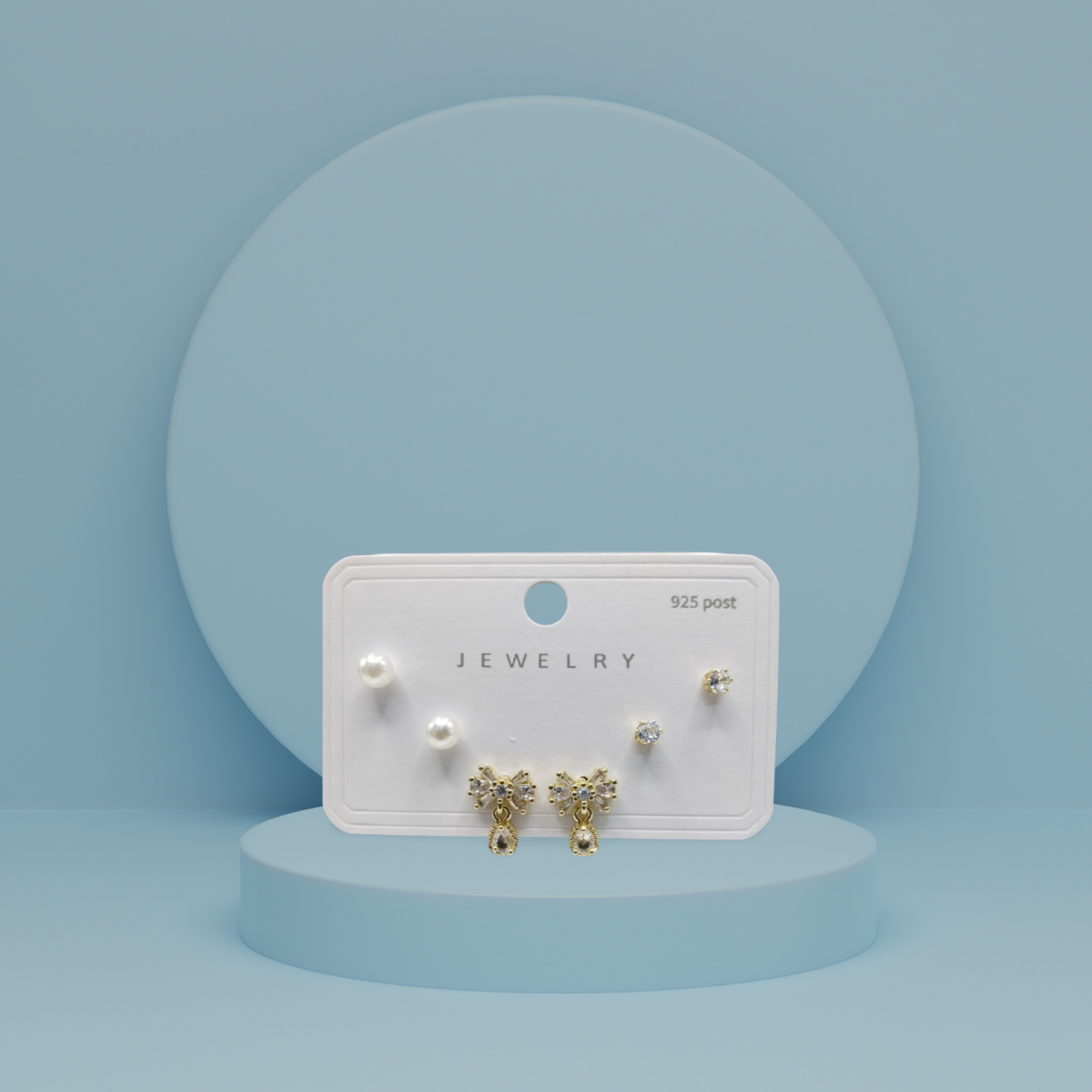 Bow Charm 3-Step Earrings – Stylish Layered Design