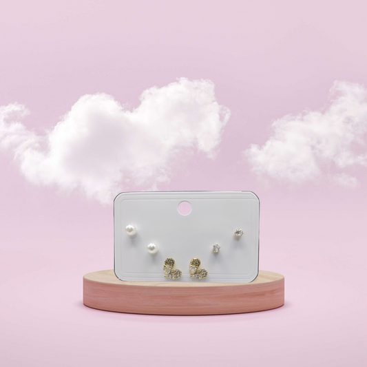 3-Tier Heart Design Gold Earrings