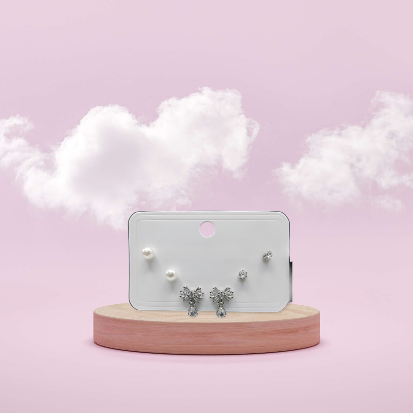 Bow Charm 3-Step Earrings – Stylish Layered Design