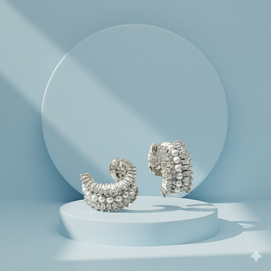 silver pearl scale design Ear Cuff