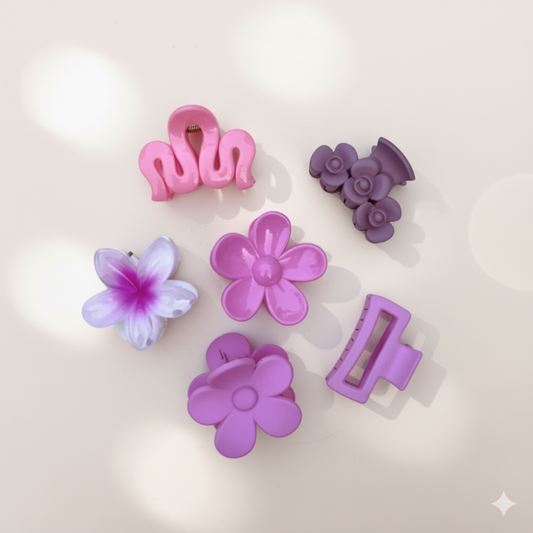 6-Piece Pink Hair Clip Combo – Stylish & Cute