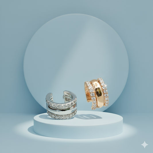 stone 3 layered Crystal Ear Cuff