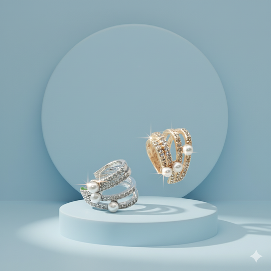 3 pearl layered Crystal Ear Cuff