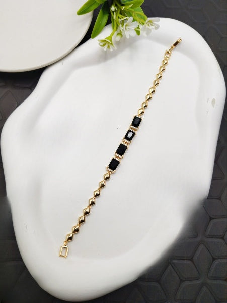 Black Stones Bracelet – Elegant Gold-Plated Statement Piece