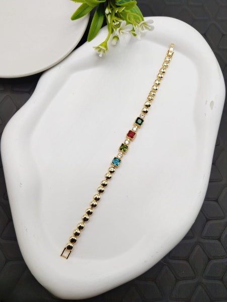 Multi-Colour Stone Bracelet – Vibrant Gold-Plated Charm
