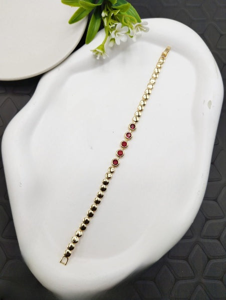 Red Stoned Bracelet – Elegant Gold-Plated Charm