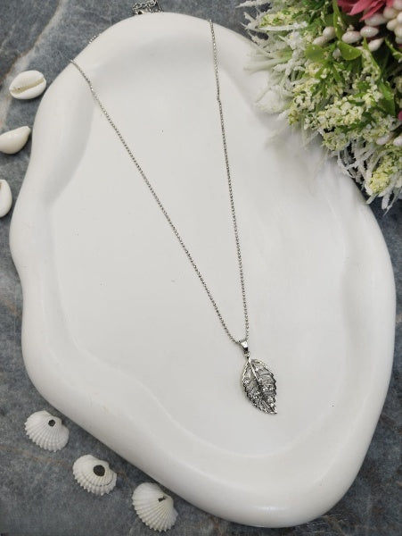 Designer Silver Leaf Pendant Necklace