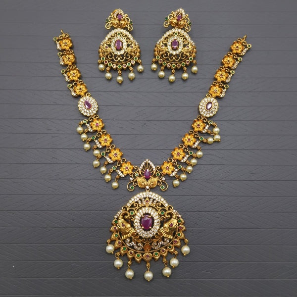 Pink & Emerald Matte Finish Jewellery Set