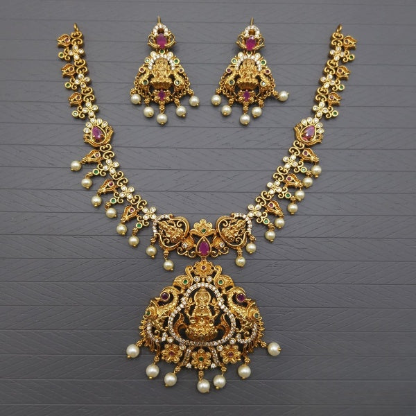 Matte necklace set with lakshmi pendant.