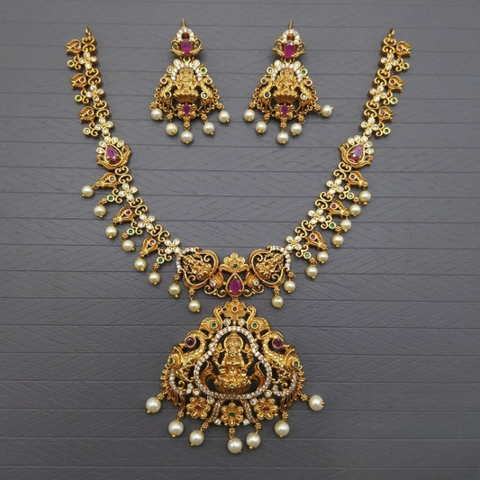 Matte necklace set with lakshmi pendant.
