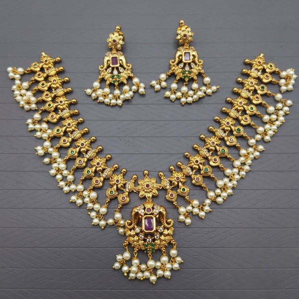 Elegant White & Green Stone Necklace Set