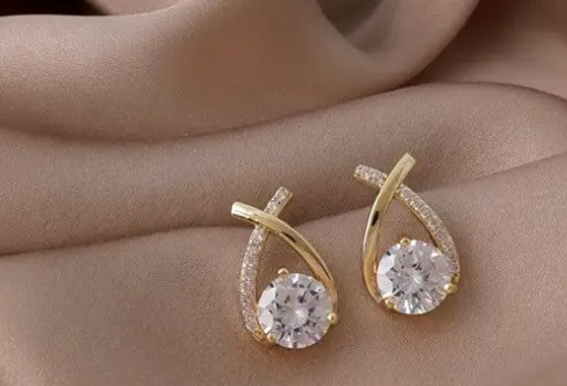 Gold Cross Stud Earrings with White Pearl – Elegant & Timeless